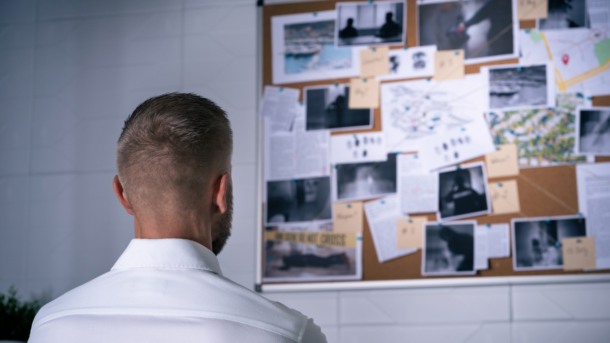 Private investigator reviewing information and personal enquiries
